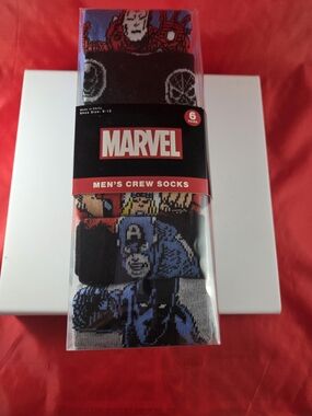 Marvel Men's Crew Socks - Black, Blue & Red Character 6 Pack